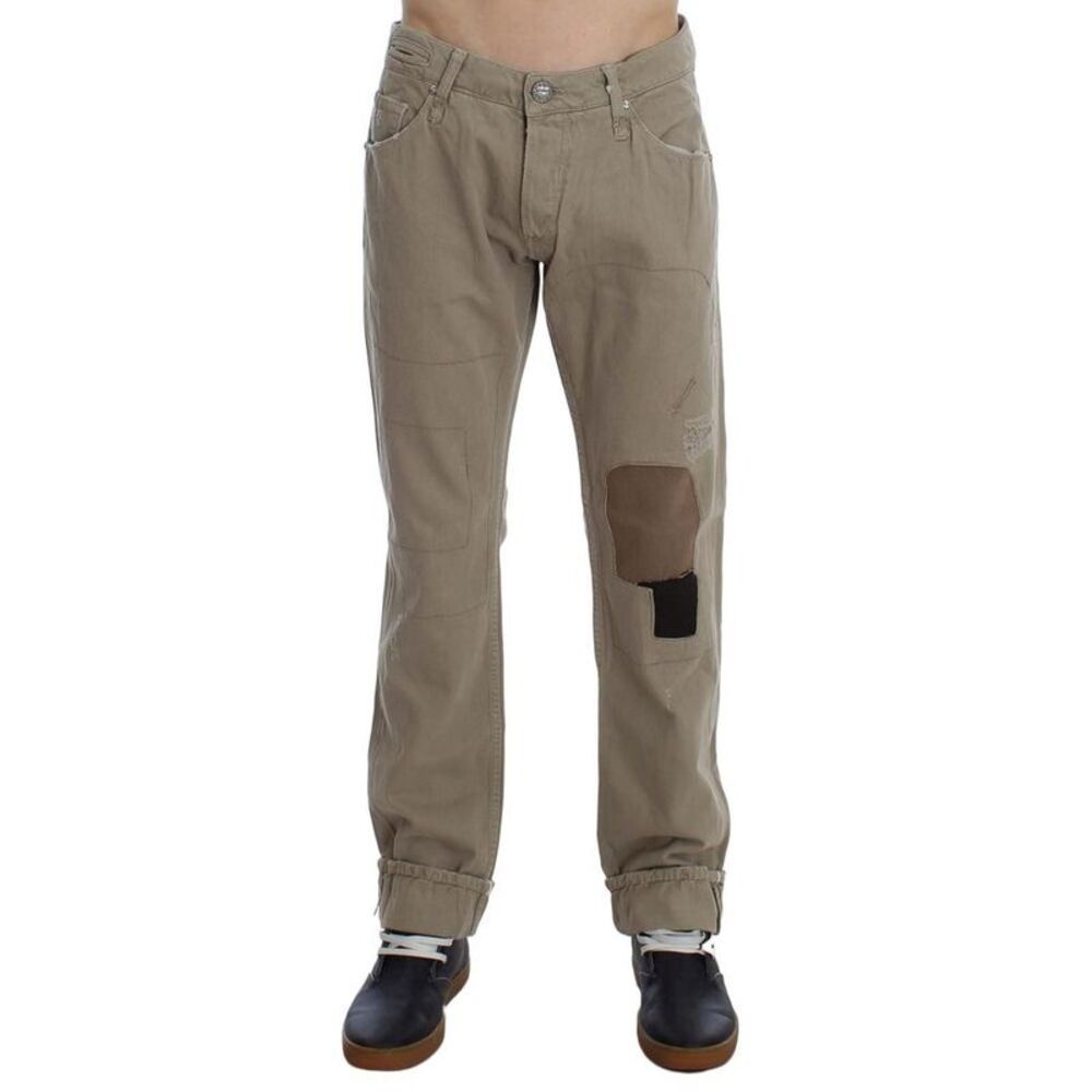 Acht Beige Patchwork Straight Leg Jeans Men Beige Bottoms
